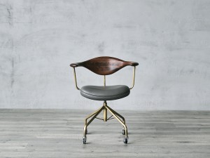 Chaise d'office en cuir PU avec dos en bois massif