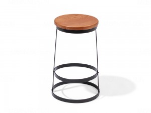 Metal Round Bar Stool With Solid Wood Seat