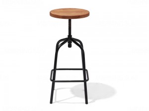Regulowany okrągły stołek barowy z drewna i metalu