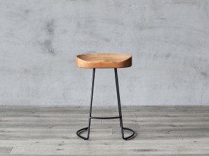 I-Solid Wood Bar Stool With Metal Base